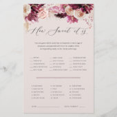 ピンクフローラ赤ちゃんシャワーキャンディ推測ゲームシート チラシ (正面)