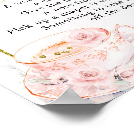 ピンクフローラ赤ちゃんシャワーティーレイトナイトおむつ ポスター (角)