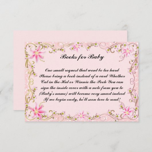 ピンクフローラ赤ちゃんシャワーブックベビーカード 招待状 (正面/裏面)