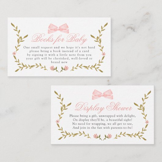 ピンクフローラ赤ちゃんシャワーベビー展示用ブック エンクロージャーカード (正面/裏面)