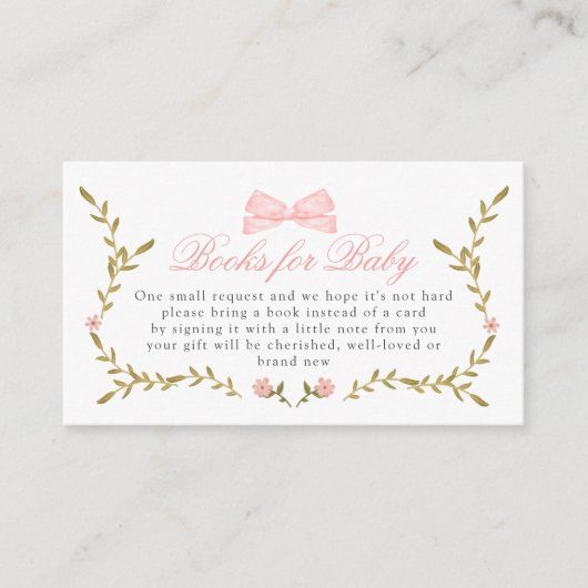 ピンクフローラ赤ちゃんシャワーベビー展示用ブック エンクロージャーカード (正面)