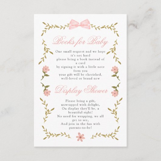 ピンクフローラ赤ちゃんシャワーベビー展示用ブック エンクロージャーカード (正面)
