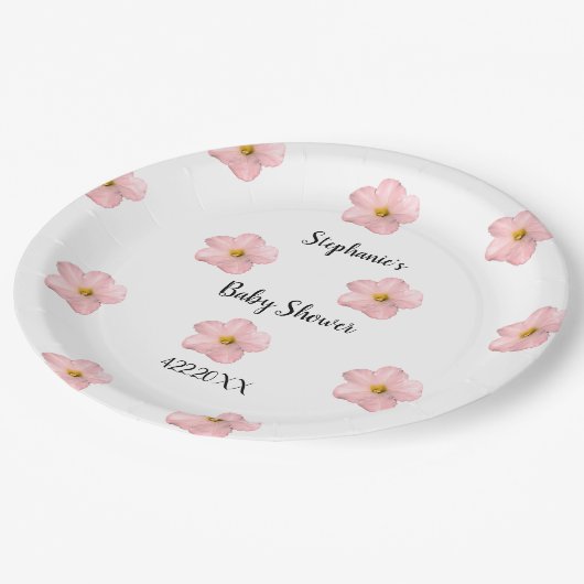 ピンクフローラ赤ちゃんシャワーペチュニアのパターアートンかわいい ペーパープレート (アングル)