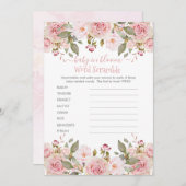 ピンクフローラ赤ちゃんシャワーワードスクランブルゲームカード 招待状 (正面/裏面)