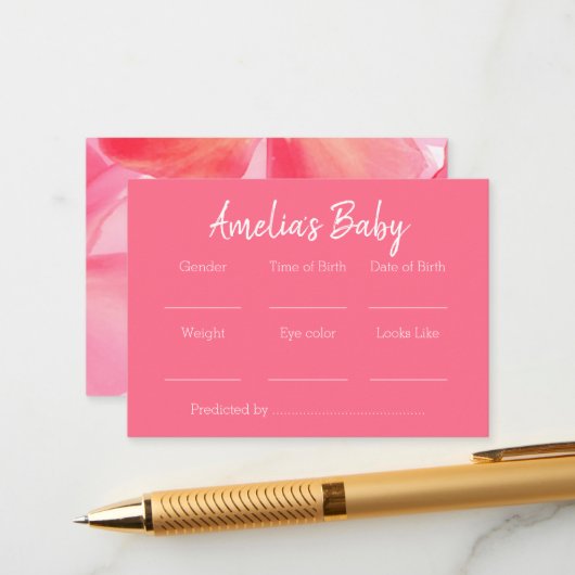ピンクフローラ赤ちゃんシャワー予測ゲーム エンクロージャーカード (正面/裏面インサイチュ)