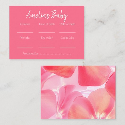 ピンクフローラ赤ちゃんシャワー予測ゲーム エンクロージャーカード (正面/裏面)