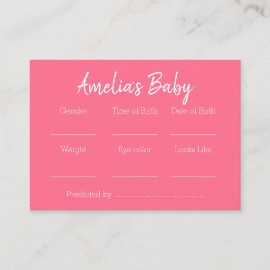 ピンクフローラ赤ちゃんシャワー予測ゲーム エンクロージャーカード (正面)