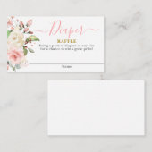 ピンクフローラ赤ちゃんシャワー女の子おむつラッフルカード エンクロージャーカード (正面/裏面)