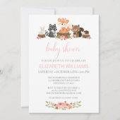 ピンクフローラ赤ちゃんシャワー森林動物 招待状 (正面)