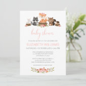 ピンクフローラ赤ちゃんシャワー森林動物 招待状 (スタンド正面)