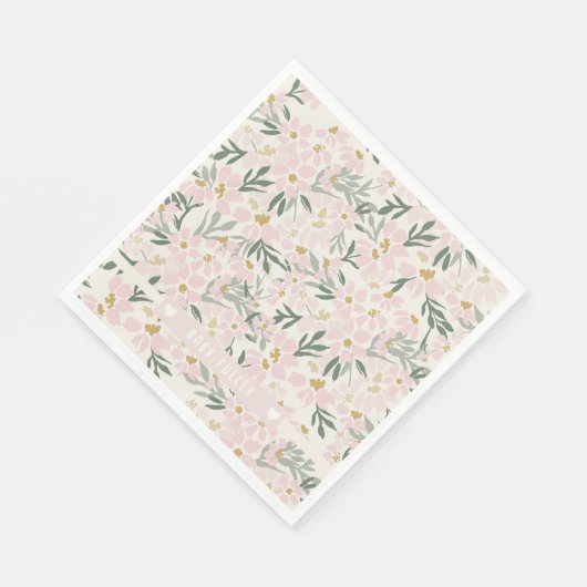 ピンクフローラ赤ちゃんシャワー紙ナプキン名物 スタンダードランチョンナプキン (角)