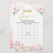 ピンクフローラ赤ちゃんシャワー茶パーティーベビービンゴゲーム (正面/裏面)