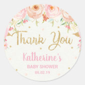 ピンクフローラ赤ちゃんシャワー赤ちゃん女の子ありがとう好意 ラウンドシール (正面)