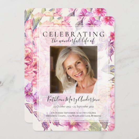 ピンクフローラ追悼会 招待状 (正面/裏面)