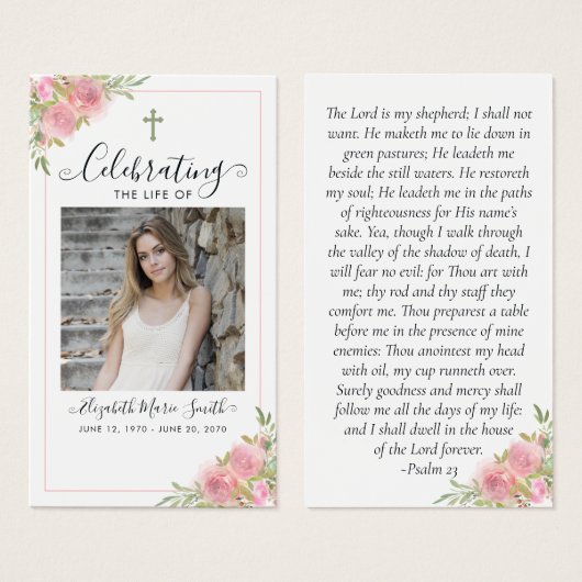 ピンクフローラ追悼式祈りの言葉カード (正面&裏面)