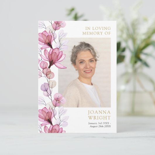 ピンクフローラ追悼式祈りの言葉フォトカード (スタンド正面)