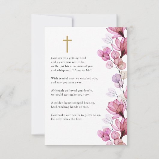 ピンクフローラ追悼式祈りの言葉フォトカード (裏面)