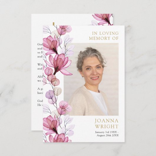 ピンクフローラ追悼式祈りの言葉フォトカード (正面/裏面)