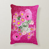 ピンクフローラ配置暗い赤紫色フェイクグリッター アクセントクッション (裏面(縦))