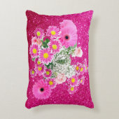 ピンクフローラ配置暗い赤紫色フェイクグリッター アクセントクッション (正面(垂直))