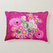 ピンクフローラ配置暗い赤紫色フェイクグリッター アクセントクッション (裏面)