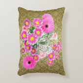 ピンクフローラ配置金ゴールドダマスク アクセントクッション (正面(垂直))
