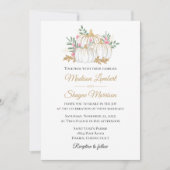 ピンクフローラ金ゴールドカボチャエレガント秋の結婚式 招待状 (正面)