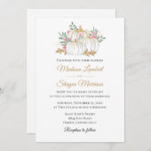 ピンクフローラ金ゴールドカボチャエレガント秋の結婚式 招待状 (正面/裏面)