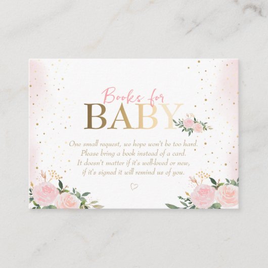 ピンクフローラ金ゴールドガールベビーシャワーブックベビー エンクロージャーカード (正面)