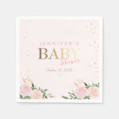 ピンクフローラ金ゴールドガールベビーシャワー スタンダードカクテルナプキン (正面)