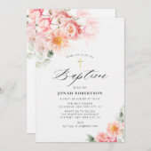 ピンクフローラ金ゴールドクロスバプテスマ 招待状 (正面/裏面)