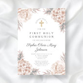 ピンクフローラ金ゴールドクロス宗教第1聖餐式 招待状
