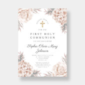 ピンクフローラ金ゴールドクロス宗教第1聖餐式 招待状