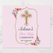 ピンクフローラ金ゴールドクロス第1聖餐式 スパークリングワインラベル (シングルラベル)