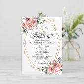 ピンクフローラ金ゴールドクロス《キリスト教》洗礼式や命名式バプティスガール 招待状 (スタンド正面)