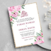 ピンクフローラ金ゴールドグリッターイスラム結婚教徒 招待状