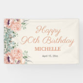ピンクフローラ金ゴールドグリッターハッピー90誕生日 横断幕 (横)