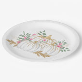 ピンクフローラ金ゴールドグリッターパンプキンズ秋の結婚式 ペーパープレート (アングル)