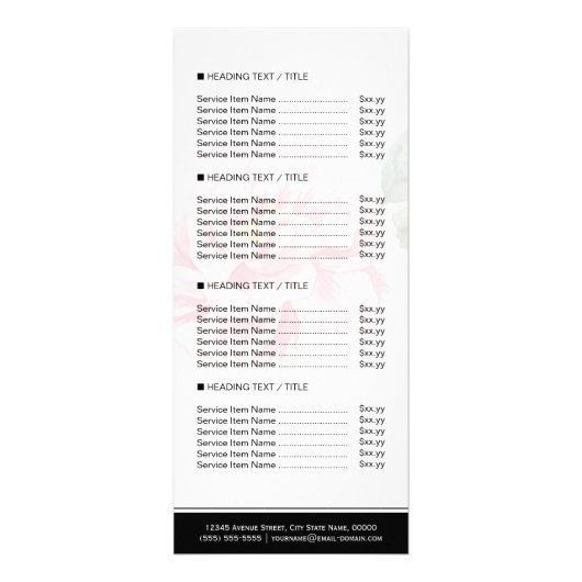 ピンクフローラ金ゴールドグリッターヘアサロン価格表 ラックカード (裏面)