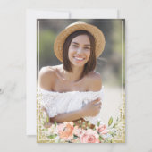 ピンクフローラ金ゴールドグリッター看護学校卒業 招待状 (裏面)