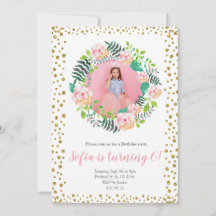 ピンクフローラ金ゴールドグリッター紙吹雪 |女の子誕生日