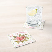 ピンクフローラ金ゴールドグリッター誕生日パーティー スクエアペーパーコースター (インサイチュ)