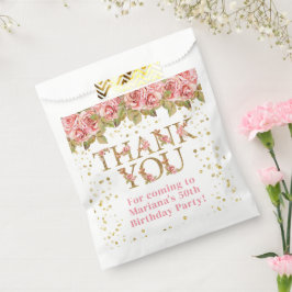 ピンクフローラ金ゴールドグリッター誕生日パーティー フェイバーバッグ