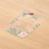 ピンクフローラ金ゴールドグリッター100thアクリル誕生日 アクリル招待状 (レイダウン)