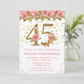 ピンクフローラ金ゴールドグリッター45th誕生日パーティー 招待状 (スタンド正面)