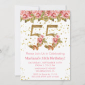 ピンクフローラ金ゴールドグリッター55th誕生日パーティー 招待状 (正面)