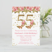 ピンクフローラ金ゴールドグリッター55th誕生日パーティー 招待状 (スタンド正面)