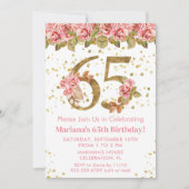 ピンクフローラ金ゴールドグリッター65th誕生日パーティー 招待状 (正面)