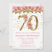 ピンクフローラ金ゴールドグリッター70th誕生日パーティー 招待状 (正面)
