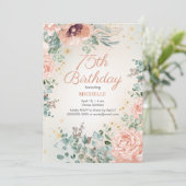 ピンクフローラ金ゴールドグリッター75誕生日 招待状 (スタンド正面)